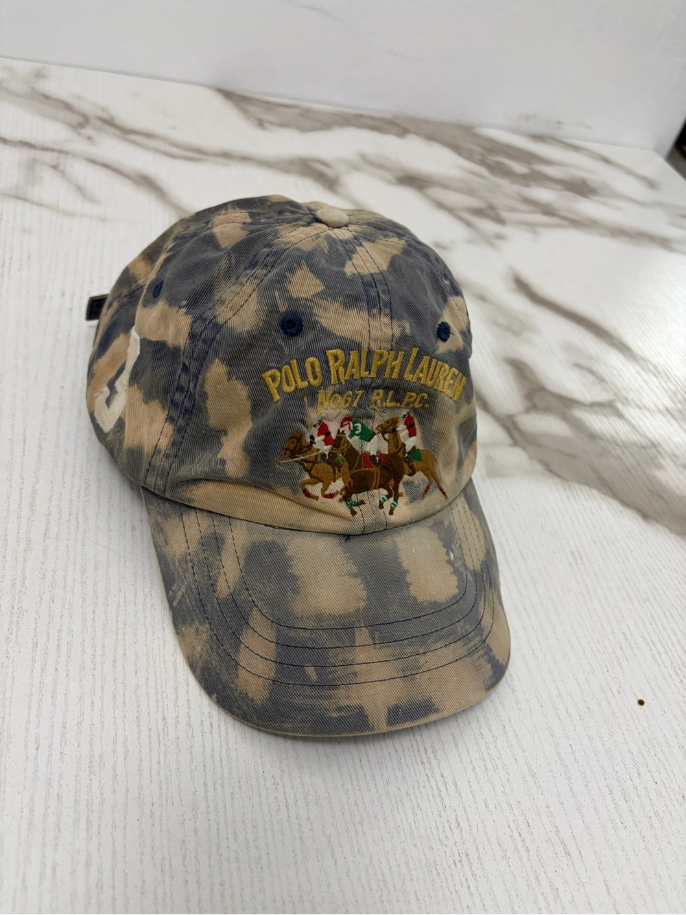 Polo Ralph Lauren Bleach Tie Dye Polo Match Hat Cap No 67 RLPC 3 Pony Strapback